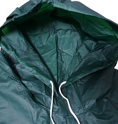 Green PEVA rainproof poncho drawing string hood